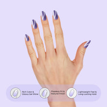 Load image into Gallery viewer, Nano® Amethyst Kitty Stare Pressed on Nails - 24pcs with Glue | Instant Gel-Like Shine, Lavender Purple Chrome Fake Nails Set