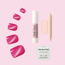 Load image into Gallery viewer, Nano® Blush Panther Stare Pressed on Nails - 24pcs with Glue | Instant Gel-Like Shine, Hot Pink Glossy Fake Nails Set