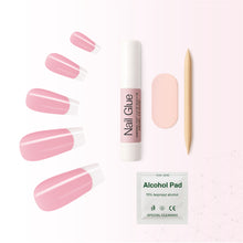 Load image into Gallery viewer, Nano® Blush Chrome French Pressed on Nails - 24pcs with Glue | Instant Gel-Like Shine, Pink Chrome French Fake Nails Set