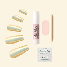 Load image into Gallery viewer, Nano® Chrome Golden Ember Pressed on Nails - 24pcs with Glue | Instant Gel-Like Shine, Gold Chrome Glossy Fake Nails Set