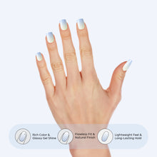 Load image into Gallery viewer, Nano® Cloud Whisper Pressed on Nails - 24pcs with Glue | Instant Gel-Like Shine, Soft Blue-White Ombre Fake Nails Set