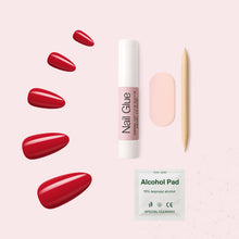 Load image into Gallery viewer, Nano® Crimson Charm Pressed on Nails - 24pcs with Glue | Instant Gel-Like Shine, Classic Red Glossy Fake Nails Set
