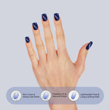 Load image into Gallery viewer, Nano® Galactic Meow CatEye Pressed on Nails - 24pcs with Glue | Instant Gel-Like Shine, Deep Blue Chrome Fake Nails Set