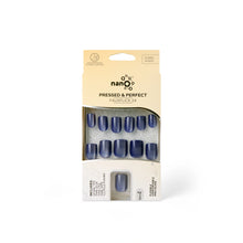 Load image into Gallery viewer, Nano® Galactic Meow CatEye Pressed on Nails - 24pcs with Glue | Instant Gel-Like Shine, Deep Blue Chrome Fake Nails Set