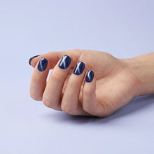Load image into Gallery viewer, Nano® Galactic Meow CatEye Pressed on Nails - 24pcs with Glue | Instant Gel-Like Shine, Deep Blue Chrome Fake Nails Set