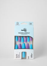 تحميل الصورة إلى عارض المعرض، Nano® Mirror Chrome & Aqua Blue Pressed on Nails - 24pcs with Glue | Instant Gel-Like Shine, Dual-Tone Chrome Blue Fake Nails Set