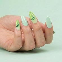 Load image into Gallery viewer, Nano® Mint Mojito Pressed on Nails - 24pcs with Glue | Mint Green Leaf Design Fake Nails Set