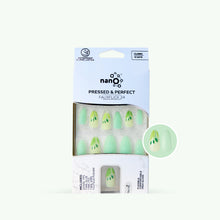 Load image into Gallery viewer, Nano® Mint Mojito Pressed on Nails - 24pcs with Glue | Instant Gel-Like Shine, Mint Green Leaf Design Fake Nails Set