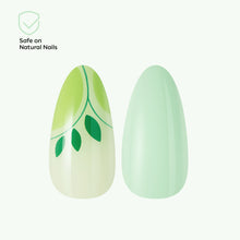 Load image into Gallery viewer, Nano® Mint Mojito Pressed on Nails - 24pcs with Glue | Instant Gel-Like Shine, Mint Green Leaf Design Fake Nails Set