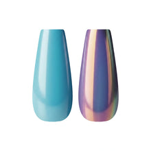 تحميل الصورة إلى عارض المعرض، Nano® Mirror Chrome & Aqua Blue Pressed on Nails - 24pcs with Glue | Instant Gel-Like Shine, Dual-Tone Chrome Blue Fake Nails Set