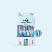 Load image into Gallery viewer, Nano® Mirror Chrome & Aqua Blue Pressed on Nails - 24pcs with Glue | Instant Gel-Like Shine, Dual-Tone Chrome Blue Fake Nails Set