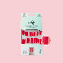 Load image into Gallery viewer, Nano® Red Velvet Glow Pressed on Nails - 24pcs with Glue | Instant Gel-Like Shine, Classic Red Glossy Fake Nails Set