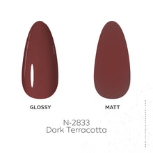 Load image into Gallery viewer, N-2833 – Dark Terracotta Gel Polish – 15 ml | Long-Lasting, High-Gloss Earthy Red Nail Polish Gel
