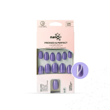 Load image into Gallery viewer, Nano® Amethyst Kitty Stare Pressed on Nails - 24pcs with Glue | Instant Gel-Like Shine, Lavender Purple Chrome Fake Nails Set
