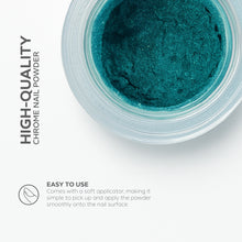 Load image into Gallery viewer, Azure Blue Chrome Powder – 0.8g | Mirror Chrome Powder Nails | Metallic Teal-Blue Chrome Nail Powder