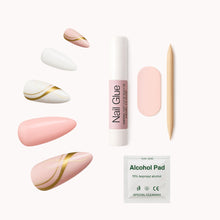 Load image into Gallery viewer, Nano® Blush Marble Luxe Pressed on Nails - 24pcs with Glue | Instant Gel-Like Shine, Pink &amp; White Marble Design Glossy Fake Nails Set