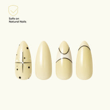 Load image into Gallery viewer, Nano® Buttercream Glow Pressed on Nails - 24pcs with Glue | Instant Gel-Like Shine, Yellow Minimal Line Art Fake Nails Set