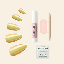 Load image into Gallery viewer, Nano® Golden Mirage Pressed on Nails - 24pcs with Glue | Instant Gel-Like Shine, Iridescent Gold Fake Nails Set