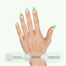 Load image into Gallery viewer, Nano® Mint Mojito Pressed on Nails - 24pcs with Glue | Instant Gel-Like Shine, Mint Green Leaf Design Fake Nails Set