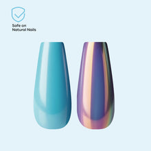 Load image into Gallery viewer, Nano® Mirror Chrome &amp; Aqua Blue Pressed on Nails - 24pcs with Glue | Instant Gel-Like Shine, Dual-Tone Chrome Blue Fake Nails Set