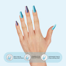 Load image into Gallery viewer, Nano® Mirror Chrome &amp; Aqua Blue Pressed on Nails - 24pcs with Glue | Instant Gel-Like Shine, Dual-Tone Chrome Blue Fake Nails Set