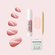 Load image into Gallery viewer, Nano® Peachy Gleam CatEye Pressed on Nails - 24pcs with Glue | Instant Gel-Like Shine, Peachy Pink Fake Nails Set