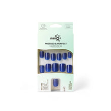 Load image into Gallery viewer, Nano® Sapphire Kitty Stare Pressed on Nails - 24pcs with Glue | Instant Gel-Like Shine, Electric Blue Fake Nails Set