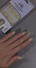 Load and play video in Gallery viewer, Nano® Buttercream Glow Pressed on Nails - 24pcs with Glue | Instant Gel-Like Shine, Yellow Minimal Line Art Fake Nails Set
