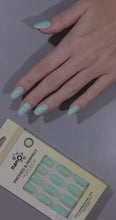 Load and play video in Gallery viewer, Nano® Mint Breeze Pressed on Nails - 24pcs Self-Adhesive | Fresh Pastel Green Finish, Glossy Mint Fake Nails Set
