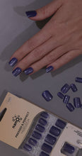 Load and play video in Gallery viewer, Nano® Galactic Meow CatEye Pressed on Nails - 24pcs with Glue | Instant Gel-Like Shine, Deep Blue Chrome Fake Nails Set
