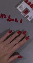 Load and play video in Gallery viewer, Nano® Crimson Charm Pressed on Nails - 24pcs with Glue | Instant Gel-Like Shine, Classic Red Glossy Fake Nails Set
