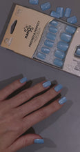 Load and play video in Gallery viewer, Nano® Glacier Cat Gleam Pressed on Nails - 24pcs with Glue | Instant Gel-Like Shine, Icy Blue Chrome Fake Nails Set
