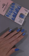 Load and play video in Gallery viewer, Nano® Sapphire Kitty Stare Pressed on Nails - 24pcs with Glue | Instant Gel-Like Shine, Electric Blue Fake Nails Set

