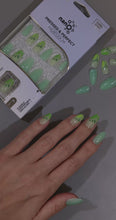 Load and play video in Gallery viewer, Nano® Mint Mojito Pressed on Nails - 24pcs with Glue | Instant Gel-Like Shine, Mint Green Leaf Design Fake Nails Set
