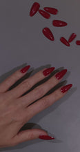 Load and play video in Gallery viewer, Nano® Scarlet Queen Pressed on Nails - 24pcs with Glue | Instant Gel-Like Shine, Classic Red Glossy Fake Nails Set
